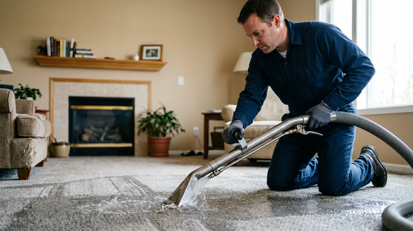 Water damage restoration technician working near Cumberland, IA